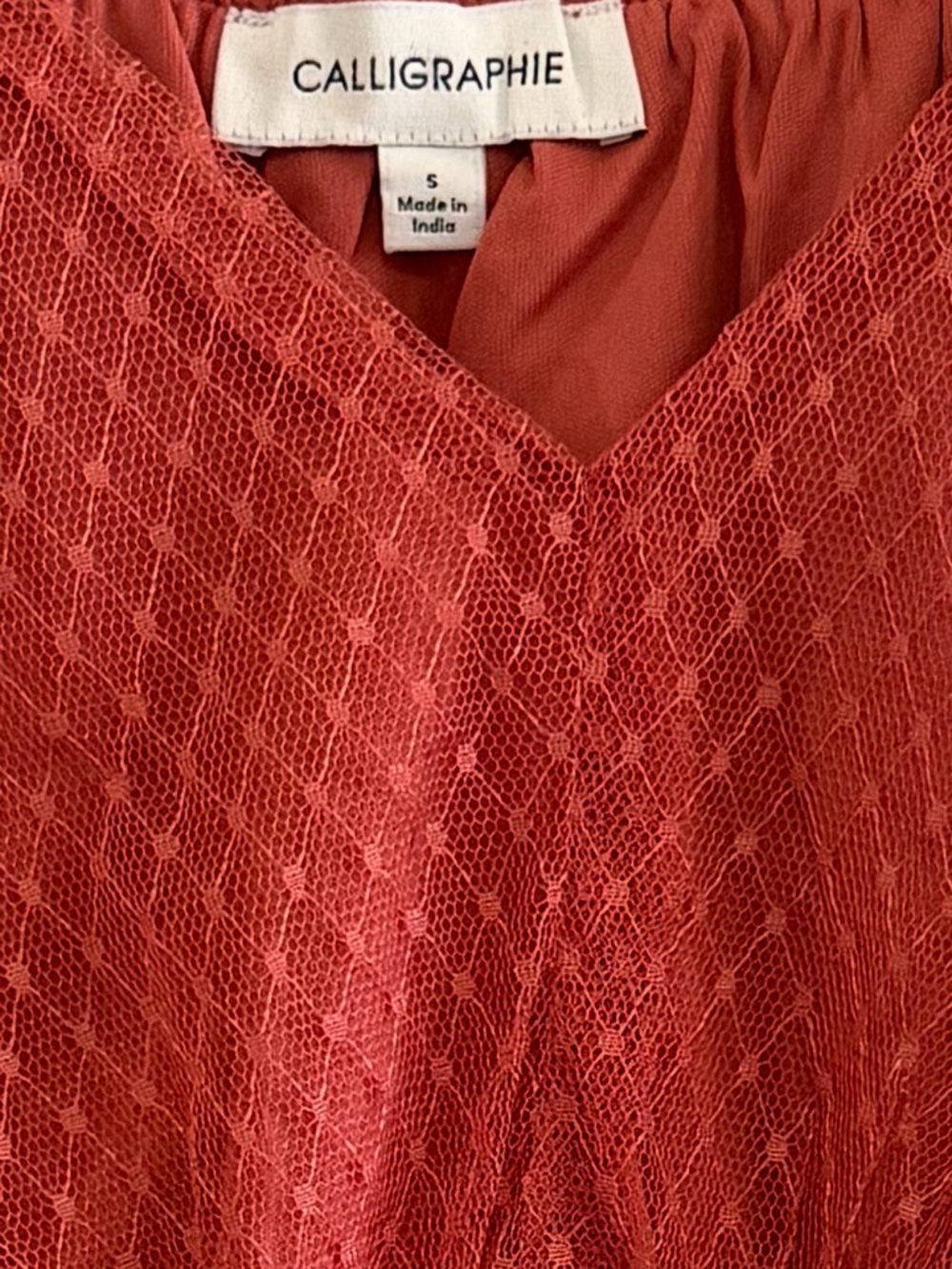 Calligraphie Red Sheer Long-Sleeve Smocked Peplum Blouse - Picture 3 of 3